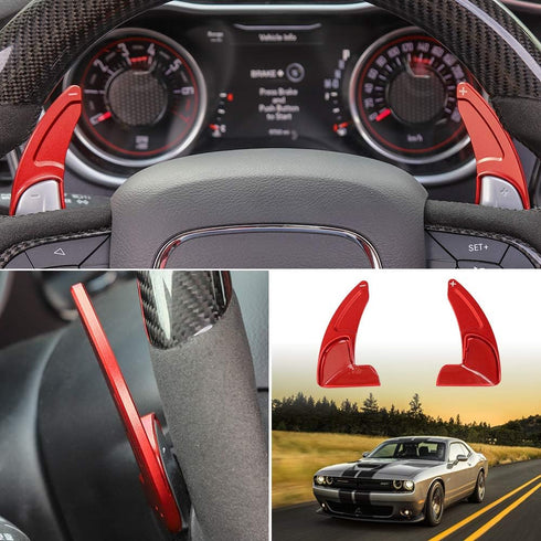 Voodonala for Challenger Steering Wheel Shift Paddle Cover Extended Shifter Trim for Dodge Challenger 2015 2016 2017 2018 2019 (Aluminum Alloy Red...