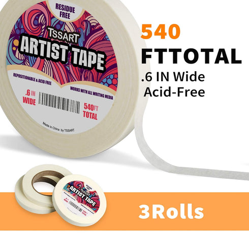 3 Pack White Artist Tape - Masking Artists Tape for Drafting Art Watercolor Painting Canvas Framing - Acid Free 0.6inch Wide 540FT Long Total...