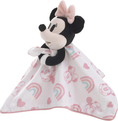 Disney Minnie Mouse White, Pink, and Aqua Rainbow and Heart Lovey Security Blanket...