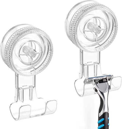 LUXEAR Suction Hooks, 2 Pack Razor Hooks Removable & Reusable Suction Shower Hook Waterproof Powerful Vacuum Suction Hanger for Towel Bathrobe Loo...