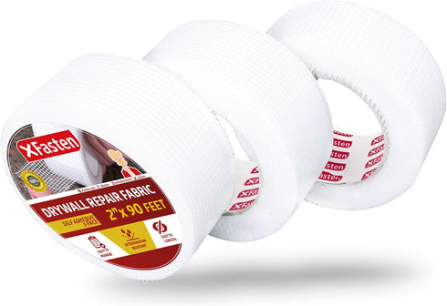 XFasten Drywall Repair Mesh Tape - 2-Inches x 90-Foot, Pack of 3 Drywall Patch Tape, Patch Holes and Cracks Mesh Tape for Drywall Repair, Wall Rep...