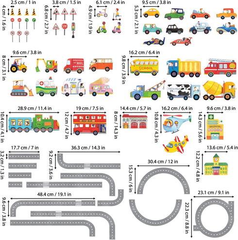 DECOWALL SG3-1404P1405 The Road and Cars Kids Wall Stickers Wall Decals Peel and Stick Removable Wall Stickers for Kids Nursery Bedroom Living Roo...
