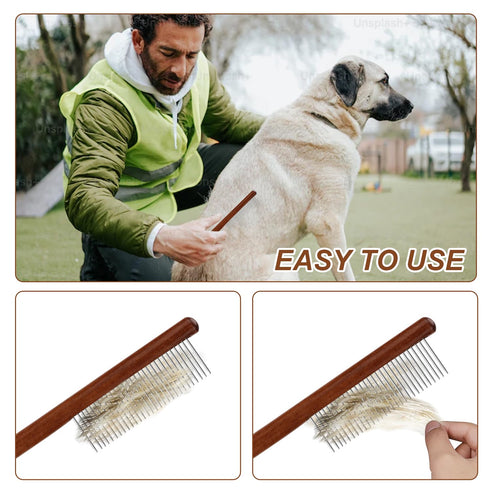 2pcs Grooming Comb for Pets, Solid Wood Cat Combs with Wide & Narrow Rounded-Tip Steel Teeth Pet Hair Comb Metal Flea Lice Comb for Cats Dogs Smal...