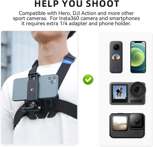 TELESIN Quick Release Chest Strap Mount, Mobile Phone Adjustable Chest Mount Harness for GoPro Camera, Action Camera, iPhone 13 12 11 Pro,Vlog/POV...