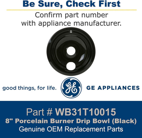 GE WB31T10015 Genuine OEM 8" Porcelain Burner Drip Bowl (Black) for GE Electric Ranges