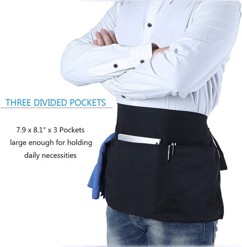BOHARERS Waist Apron with 3 Pockets - Black Waitress Waiter Server Short Aprons...