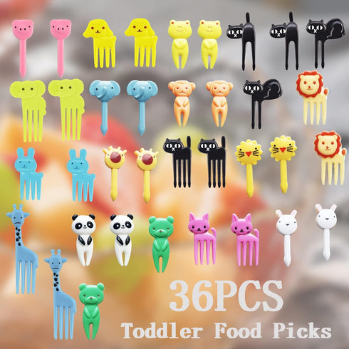 UOUYOO 36 Pcs Animal Food Picks for Kids, Cute Cartoon Animal Fruit Food Toothpicks,Reusable Lunch Picks for Kids Bento, Lunch Bento Box Picks for...