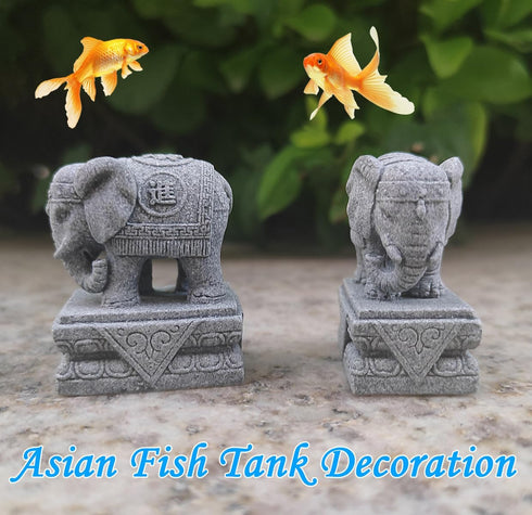 Fish Tank Decorations Asian Aquarium Foo Dogs Statue A Pair FengShui Elephant Ornaments for 10 Gallon or Smaller Fish Tanks & Pet Betta Fish Rest ...