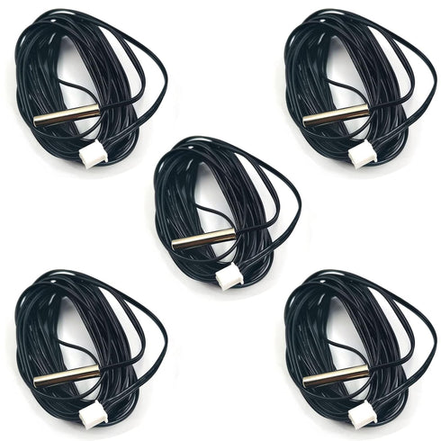 5Pcs NTC 10K 3950 Ohm Waterproof Temperature Sensor Probe Stainless Digital Thermal Sensor Probe Cable Length 2M...