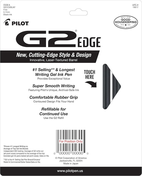 Pilot, G2 Edge Premium Gel Roller Pens, Fine Point 0.7 mm, Black, Pack of 8...