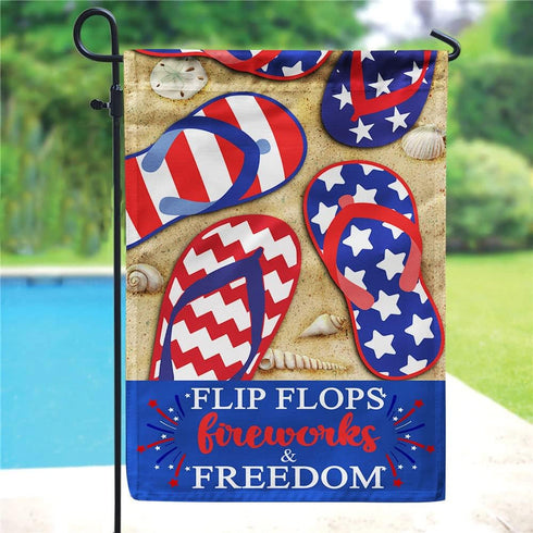 Artsy Woodsy Patriotic Flip Flops Fireworks And Freedom 12x18 Burlap Garden Flag, Patriotic Outdoor Decor, Independence Day, July 4th Decorations,...