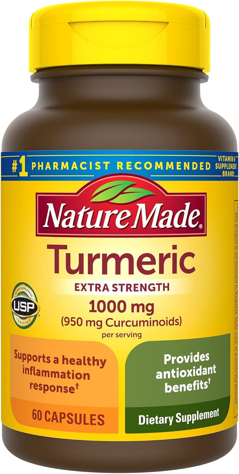 Nature Made Extra Strength Turmeric Curcumin with Black Pepper, 1000mg extract (950mg Curcuminoids) per serving, Supports Healthy Inflammation Res...