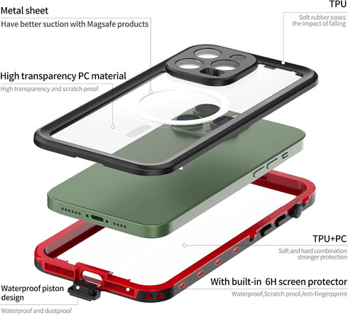 Waterproof Case for iPhone 14 Pro Max, Fully Sealed Underwater IP68 Waterproof Shockproof Dustproof Built-in Screen Protector Clear Cover Compatib...