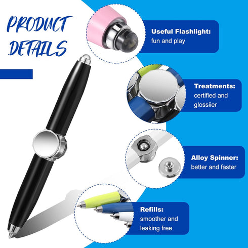 Meanplan 5 Pcs Pen with LED Light Rotating Ballpoint Pen Anti Stress Anxiety Gift Pen for Business Adults Helping ADHD Stress Reducer Thinking, 4 ...