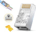 Shielded RJ45 Cat6 Cat 6A Connectors - Pass Through Connector Gold Plated 3 Prong 8P8C Modular Plugs for FTP/STP Stranded Ethernet Cable & Solid W...