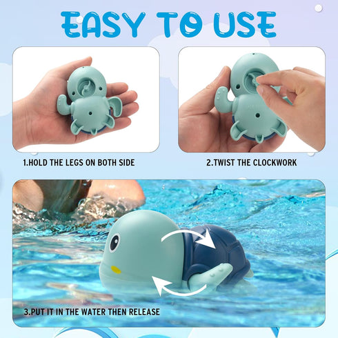 Bath Toys for Kids Ages 1-3, Floating Wind-up Baby Bathtub Toys for 1 Year Old Boy, 7 Pack Cute Swimming Turtle Toddler Toys for Baby Shower Beach...