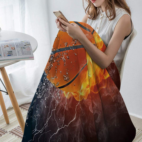 Ultra Soft Flannel Fleece Bed Blanket Basketball on Fire and Water Flame Splashing Lightning Throw Blanket All Season Warm Fuzzy Light Weight Cozy...