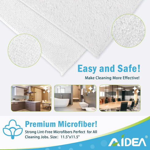 AIDEA Microfiber Cleaning Cloth 12PK, Dish Cloths White, Strong Water Absorption, Lint Free Rags, Scratch Free, Streak Free Microfiber Towels, Kit...