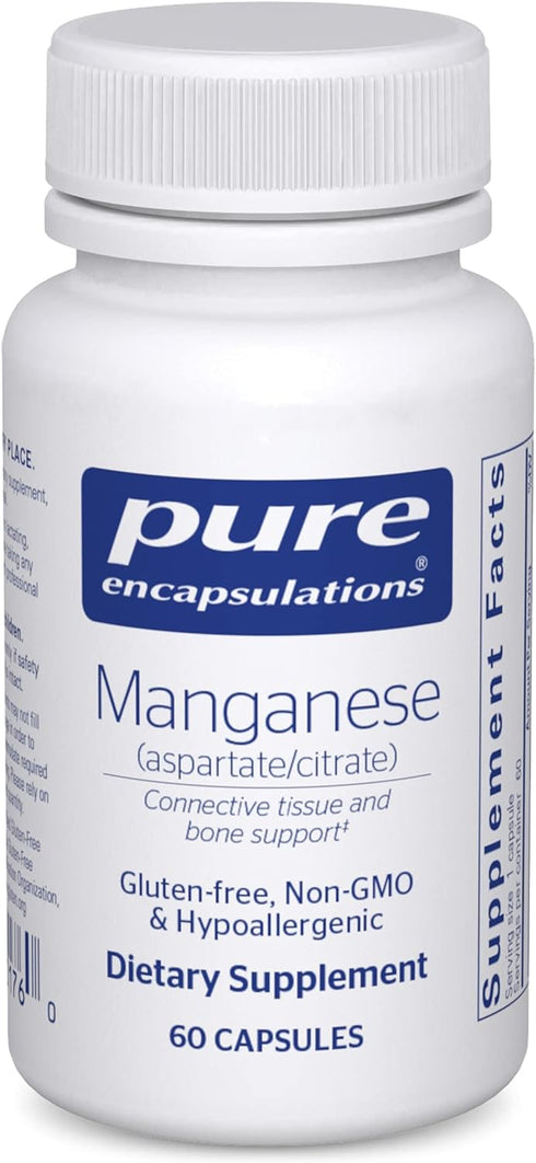 Pure Encapsulations Manganese (Aspartate/Citrate) | Hypoallergenic Trace Mineral Supplement for Connective Tissue and Bones | 60 Capsules...