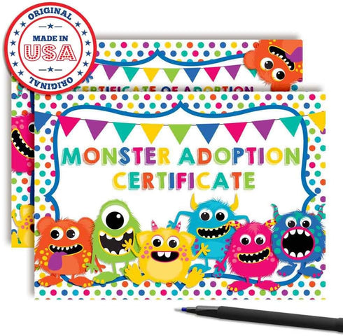 Cute Monster Plush Pet Stuffed Animal Themed Certificates of Adoption for Kids' Birthday Parties, 10 5"x7" Fill in Cards by AmandaCreation...