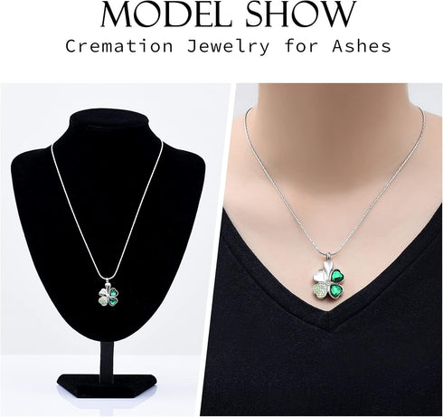 constantlife Cremation Jewelry Memorial Urn Necklace for Ashes Lucky Four-Leaf Clover Design Stainless Steel Pendant Keepsake...