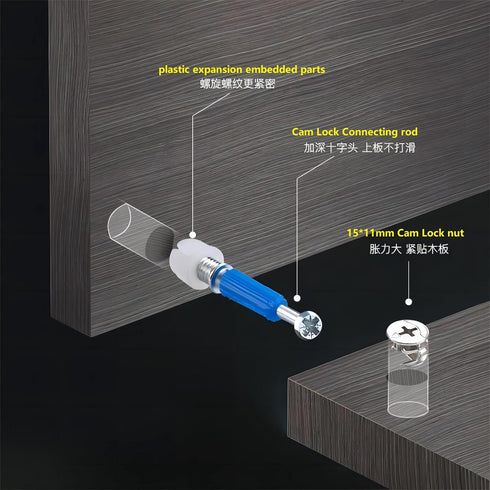 81 Pcs 3-in-1 Furniture Cam Lock Fasteners Desk Hardware Parts Cam Locks for Furniture Furniture Hardware Parts (15 × 11mm?12 × 11.5mm Cam Lock nu...