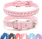 BINGPET Dog Leather Collar, Adjustable Dog Real Split Leather Studded Pet Collar, Durable Doggy Collars for Small Medium Large Dogs, Pink S...