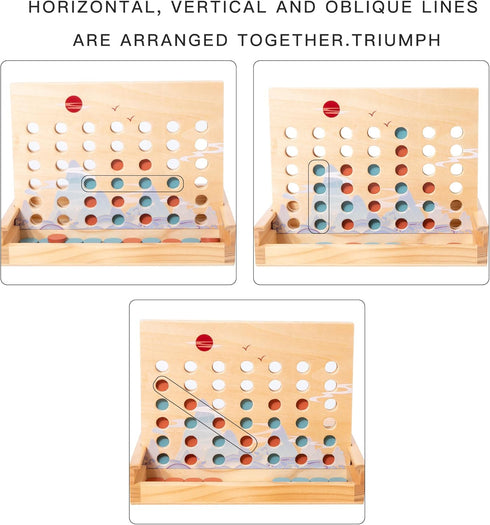 Wooden 4 in a Row Game - Classic Strategy Game for Adults Children-Connecting 4 Same Color Connection Rows- Travel Game Family Checkerboard Game T...