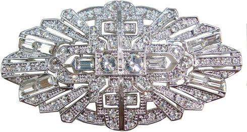 Silver Tone Woman's Vintage Buckle Crown Flower Brooch Pin Clear Rhinestone Crystal Gifts...
