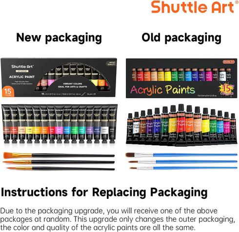 Shuttle Art Acrylic Paint Set, 15 x 12ml Tubes Artist Quality Non Toxic Rich Pigments Colors Perfect for Kids Adults Beginners Artists Painting on...