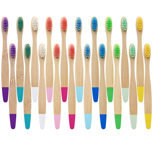 OUTIN Kids Bamboo Toothbrushes 20 Pcs Soft Bristles, Children Wood Toothbrush Colorful Eco Friendly Biodegradable Wooden Handle Tooth Brush, Multi...