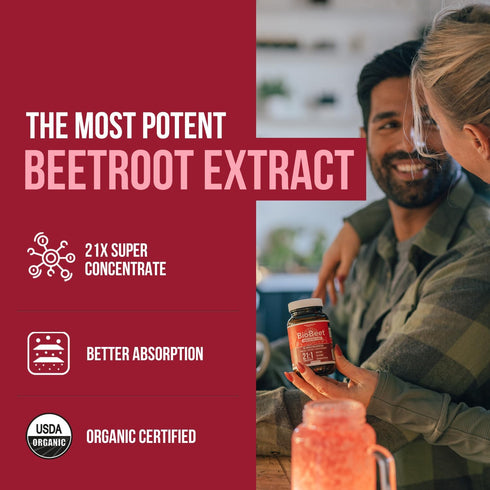 BioBeet® Max Strength Beet Root Capsules - 21:1 Concentrate, Each Serving Derived from 28,350 mg Organic Beetroot - Absorption Enhancement with Bi...