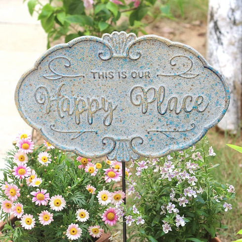 All Chic Outdoor Garden Signs Garden Stakes Decorative Yard Sign Stakes Metal Hanging Sign Rustic Outdoor Decor Include Stakes and Hanging Chain...