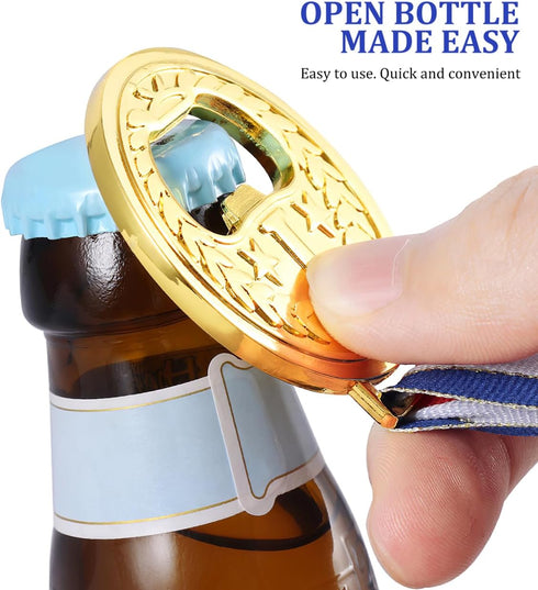 2PCS Medal Shaped Bottle Opener - Gold Medal Beer Opener, Metal Fun Bottle Cap Open Utensil with Neck Ribbon for Bar Bartender Restaurant Party Ho...
