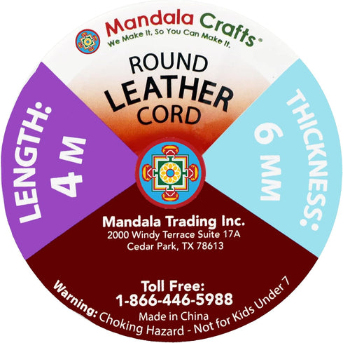 Mandala Crafts Round Cowhide Genuine Black Leather Cord for Jewelry Making Kumihimo Leather Rope Spool - Black 4.4 Yds 6mm Cording...