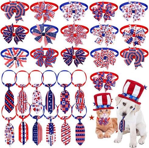 Dog Bow Ties Set, 24pcs Adjustable Holiday Themed, for 4th of July, Memorial Day, Pet Dog Collar Grooming Accessories...