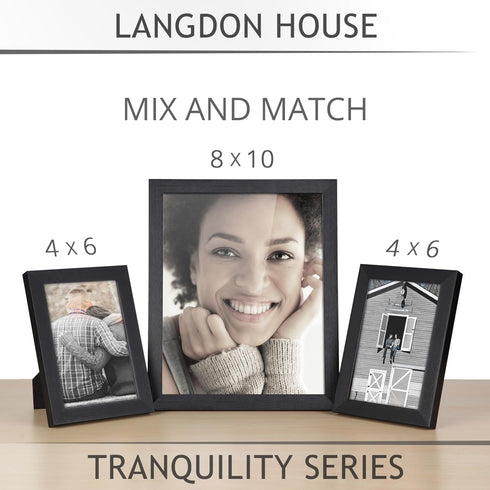Langdon House 8x10 Picture Frame Set (Black, 4 Pack), Sleek & Classic, Fabulous Black 8x10 Frames, Swivel Tabs, Table Top Easel and Wall Hanging H...