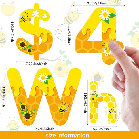 264 PCS Bulletin Board Letters Set, Bulletin Board Letters Numbers Punctuation Symbol Alphabet Cutouts Printed with Hive Bee Honey Sunflower for S...