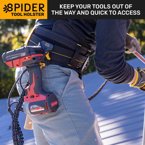 Spider Pro Tool Holster - Upgraded, Self Locking, Quick Draw Universal Tool Holder with Ambidextrous Thumb Lock - Clips Onto Any Belt...