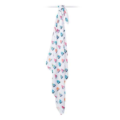 lulujo Baby 100% Cotton Muslin Swaddle Blanket, 47 x 47-Inches, Sailboat...