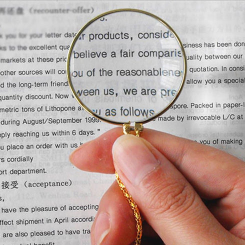 5X Magnifying Glass Pendant 1.6" Glass Lens Dia. and 35" Alloy Necklace (Silver)...