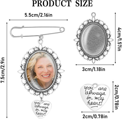 1PCS Wedding Bouquet Photo Charm DIY Pin Brooch Making Kit Single Lacy Frame Wedding Charm Oval Glass Cabochons Picture Frame with Pendant for Wed...