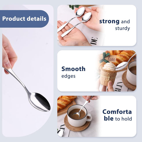 HANSGO 6PCS Stainless Steel Teaspoons, Dessert Spoons Silverware Spoons for Home Kitchen Restaurant, Square or Round Handle...