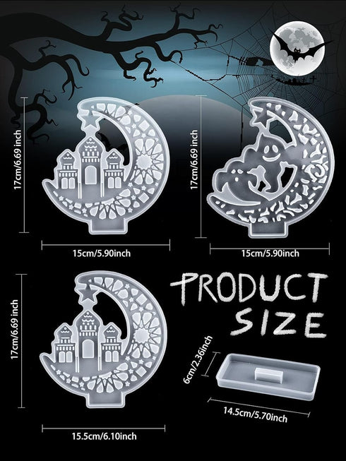 Kalolary 4Pcs Coffin Resin Molds, Crescents Moon Molds for Epoxy Resin Casting Mold with Stand, DIY Silicone Home Table Decor Halloween Craft...