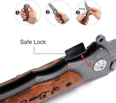 GVDV Pocket Knife with 7CR17 Stainless Steel, 3.4” Blade Folding Knife for Fishing Camping Hunting Hiking, Knives for Men Dad Husband Boyfriend, I...
