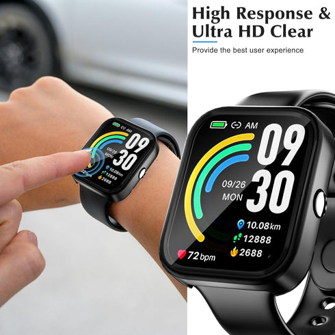 2 Pack Protective Case Compatible with TOZO S3 Smart Watch Screen Protector, Hard PC Bumper Cover Built-in Tempered Glass for TOZO S3 1.83” Watch ...