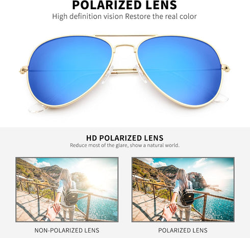 livho Sunglasses for Men Women Aviator Polarized Metal Mirror UV 400 Lens Protection (Gold Purple/Blue)...