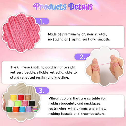 Selizo 12 Rolls Nylon String for Bracelets, Chinese Knotting Nylon Cord for Jewelry Making, Nylon Beading Thread for Kumihimo, Braided Bracelets, ...