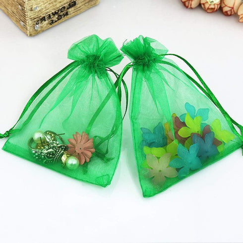 100pcs 4x6 inch Gifts Wrap Bags Green, Organza Sheer Fabric Bulk, Drawstring Reusable Recycled Pouch for Baby Shower Favor, Craft Business, Beach,...