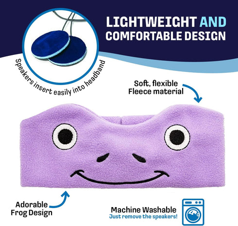 CozyPhones Over The Ear Headband Headphones - Kids Headphones Volume Limited with Thin Speakers & Super Soft Fleece Headband - Purple Frog......